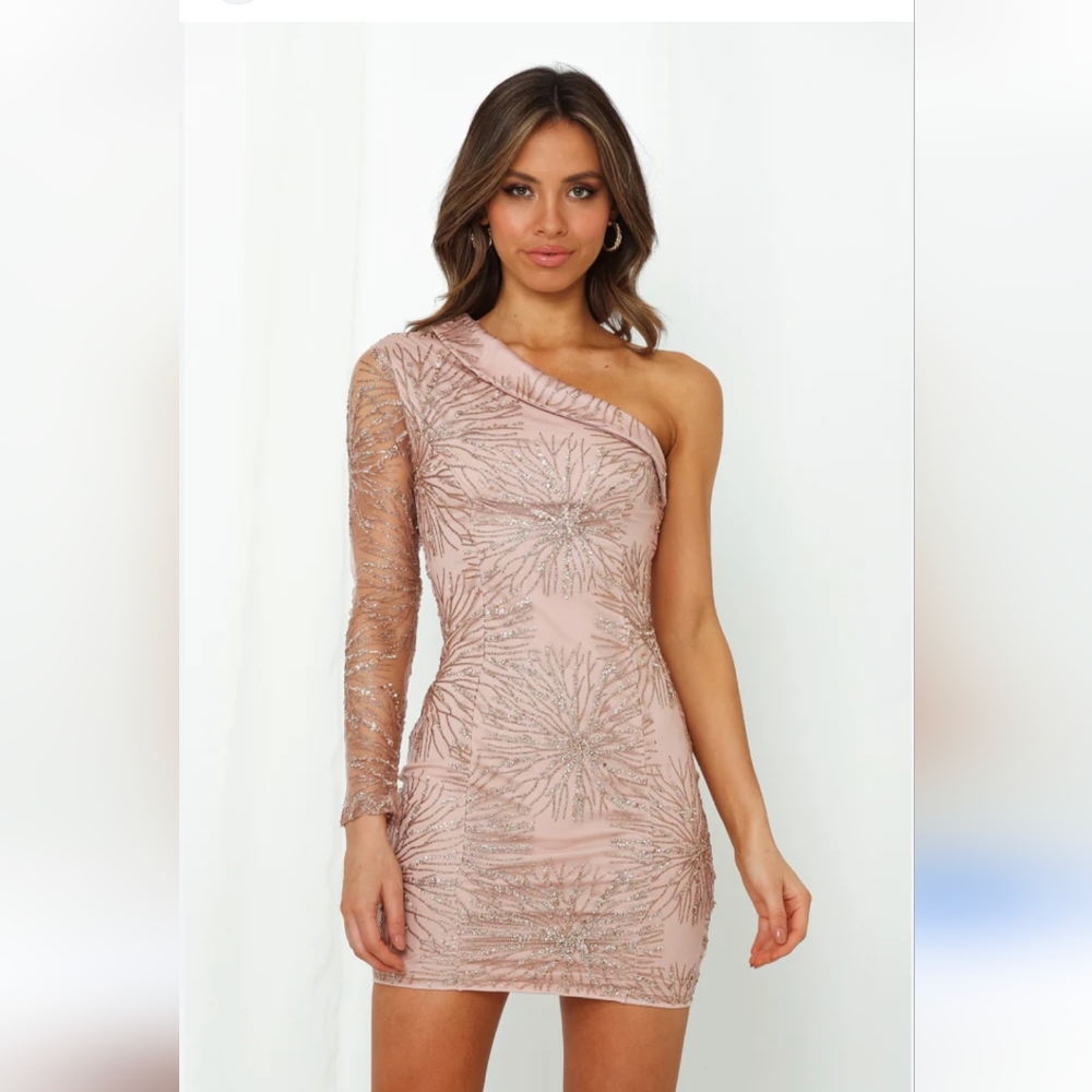 Hello Molly Womens Dress NWT Vivien One Sleeve Prom Pink Special Occasion Large